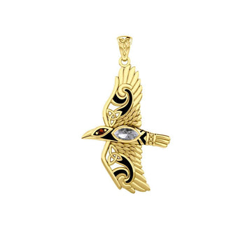 Mythical Raven 14K Yellow Gold Jewelry Pendant with Gemstone GPD5382 - Jewelry